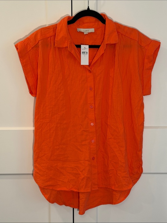 LOFT Tops - LOFT Bright Orange Cap Sleeve Button-Front Shirt